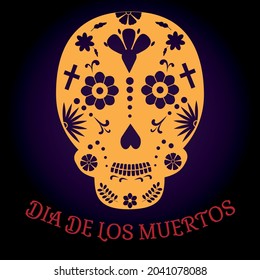 Day of the Dead skull. Mexican holiday Dia de los Muertos card, banner. Paper cut out skull.