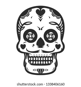 Day of The Dead Skull monochrome vector illustration