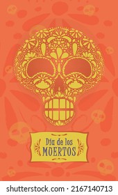 Day Of The Dead Skull On Orange Chopped Paper Background