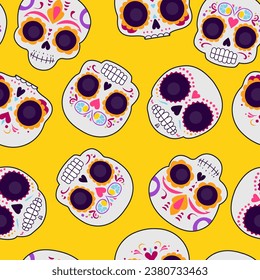 Day of the Dead skull pattern. Dia de los muertos print. Day of the dead and mexican Halloween texture. Mexican tradition festival.  fiesta, holiday poster, party flyer, funny greeting card