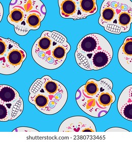 Day of the Dead skull pattern. Dia de los muertos print. Day of the dead and mexican Halloween texture. Mexican tradition festival.  fiesta, holiday poster, party flyer, funny greeting card