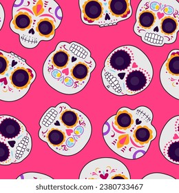 Day of the Dead skull pattern. Dia de los muertos print. Day of the dead and mexican Halloween texture. Mexican tradition festival.  fiesta, holiday poster, party flyer, funny greeting card