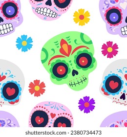 Day of the Dead skull pattern. Dia de los muertos print. Day of the dead and mexican Halloween texture. Mexican tradition festival.  fiesta, holiday poster, party flyer, funny greeting card