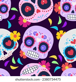 Day of the Dead skull pattern. Dia de los muertos print. Day of the dead and mexican Halloween texture. Mexican tradition festival.  fiesta, holiday poster, party flyer, funny greeting card