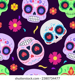 Day of the Dead skull pattern. Dia de los muertos print. Day of the dead and mexican Halloween texture. Mexican tradition festival.  fiesta, holiday poster, party flyer, funny greeting card