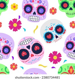 Day of the Dead skull pattern. Dia de los muertos print. Day of the dead and mexican Halloween texture. Mexican tradition festival.  fiesta, holiday poster, party flyer, funny greeting card