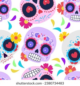 Day of the Dead skull pattern. Dia de los muertos print. Day of the dead and mexican Halloween texture. Mexican tradition festival.  fiesta, holiday poster, party flyer, funny greeting card