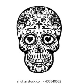 sugar skull and flowers drawing