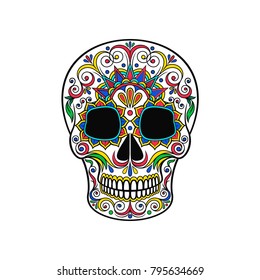 Day of The Dead Skull, sugar skull with floral ornament vector Illustration