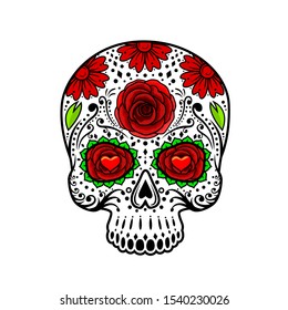 Day Of The Dead Skull. Skull sugar flower. Skull tattoo. Vector illustration