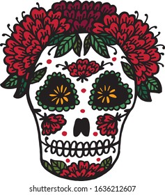 Day Of The Dead Skull. Skull sugar flower. Skull tattoo. Vector illustration