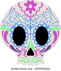Day Of The Dead Skull. Skull sugar flower. Skull tattoo. Vector illustration