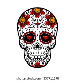 Day Of The Dead Skull. Skull sugar flower. Skull tattoo. Vector illustration