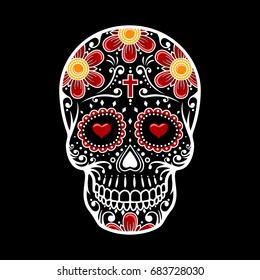 Day Of The Dead Skull. Skull sugar flower. Skull tattoo. Vector illustration