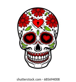 Day Of The Dead Skull. Skull sugar flower. Skull tattoo. Vector illustration