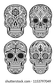 Day Of The Dead Skull Vector Illustration Set In Black And White  