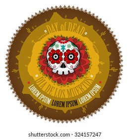 Day Of The Dead Skull Vector Label background. Dia de los muertos