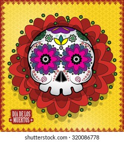 Day Of The Dead Skull Vector poster background. Dia de los muertos
