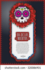 Day Of The Dead Skull Vector poster background. Dia de los muertos