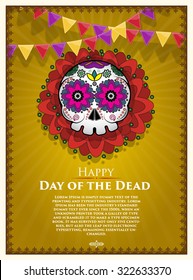 Day Of The Dead Skull Vector poster background. Dia de los muertos. Mexican holiday. Mexico.