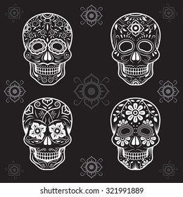 Day of the Dead Skulls, Black and White Set, Dark Background