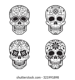 Day of the Dead Skulls, Black and White Set, White or Light Background