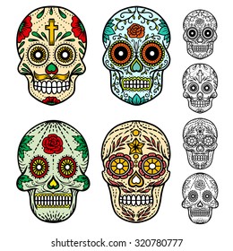 Day of the dead skulls. Hand drawn vector illustration.