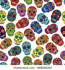 Day of the Dead  skulls pattern. Dia de los muertos print. Day of the dead and  mexican Halloween texture. Mexican tradition  festival. Day of the dead sugar skull. Dia de los Muertos background.
