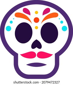 Day of the Dead, skulls and skeletons decorated with colorful Mexican elements and flowers, vector illustration