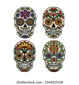 Day of the dead skulls. Spanish holiday Dia de los muertos design elements. Hand drawn vector illustration.