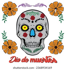 Day of the Dead skulls stickers. Dia de los muertos. Day of the dead and mexican Halloween. Mexican tradition festival. Day of the dead sugar skull isolated.Dia de los Muertos tattoo skulls sticker