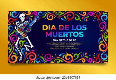 Day of the Dead Social Media Background, Dia De Los Muertos Sugar Skull with mexican frame