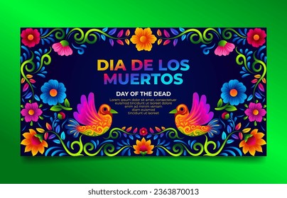 Day of the dead Social Media Banner with Bright colorful mexican decorative flower