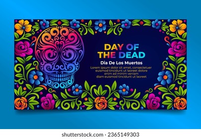 Day of The dead Social Media Banner with mexican floral folk art  and sugar skull