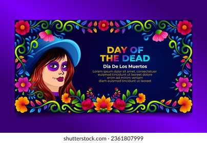 Day Of The Dead Social Media Poster , Dia De Muertos banner with La Calavera Catrina Illustration