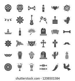 Day of the Dead Solid Web Icons. Vector Set of Dia de los Muertos Glyphs.