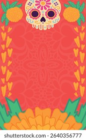 Day of the Dead style frame vector. Orange papel picado design. Mexican tradition