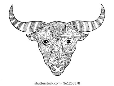 day of the dead, sugar skull bull head skeleton design, hand drawn, vector illustration