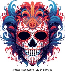 Day of the Dead Sugar Skull Clip Art, Digital VectorArtwork on a Transparent Background