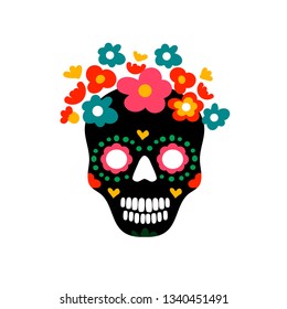 Day of the Dead Sugar Skull. Colorful Vector Illustration Isolated on White.