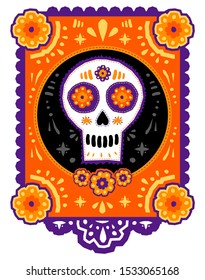 Day of the Dead Sugar Skull Crafted Paper vector traditional decoration