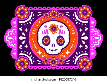 Day of the Dead Sugar Skull Crafted Paper vector traditional decoration.