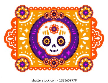 Day of the Dead Sugar Skull Crafted Paper vector traditional decoration.