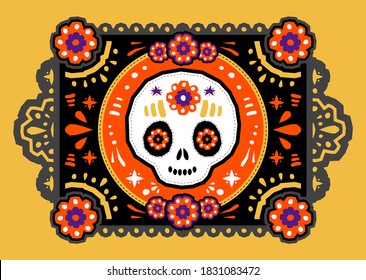 Day of the Dead Sugar Skull Crafted Paper vector traditional decoration.