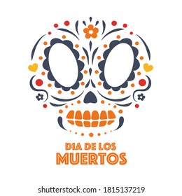 Day of the Dead sugar skull. Dia de Los Muertos or Mexico Halloween illustration banner colorful style with skull and flower for decoration, poster party, t shirt. Vector 10 eps