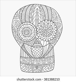 Day of The Dead Sugar Skull with Doodle ornament. 
Black and white vector illustration.