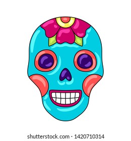 Day of the Dead sugar skull with floral ornament. Mexican talavera ceramic tile traditional decorative objects.