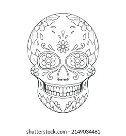 Day of The Dead sugar Skull with floral ornament. Mexican skull. Vector illustration isolated on white background