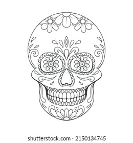 Day of The Dead sugar Skull with floral ornament. Mexican skull. Vector illustration isolated on white background