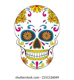 Day of The Dead sugar Skull with floral ornament. Mexican skull. Vector illustration isolated on white background